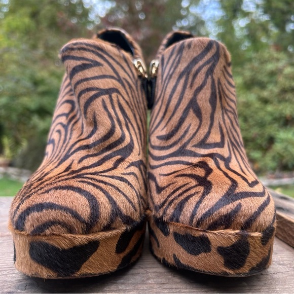 Jerome C Rousseau Vero Cuoio Zebra Print Platform High Heeled Ankle Boots 8 38.5 - Picture 4 of 11